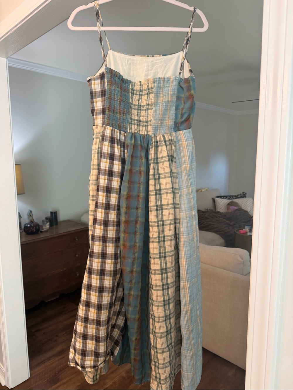 Tea-Length Plaid Maxi Sundress in Teal and Cream - Picture 4 of 7